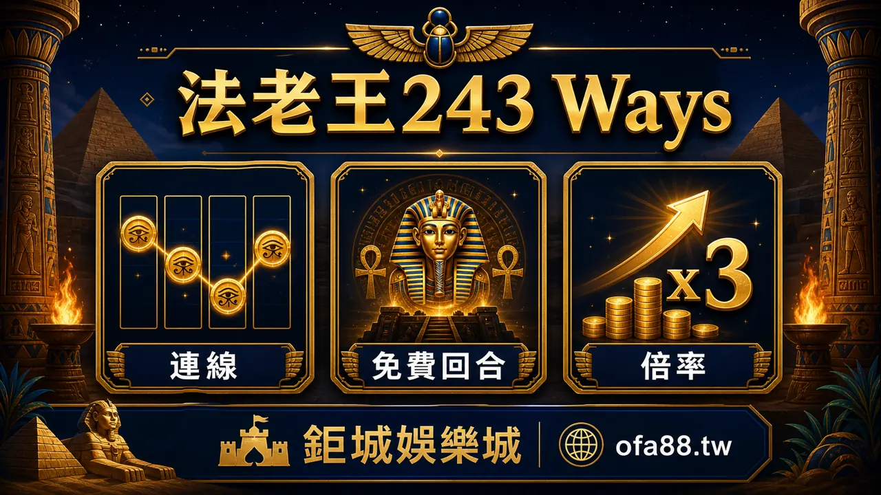 3A娛樂城法老王243 Ways連線免費回合倍率說明圖