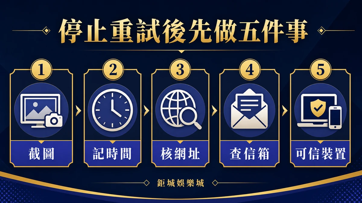 截圖、記時間、核對網址、查看信箱及改用可信裝置五項步驟