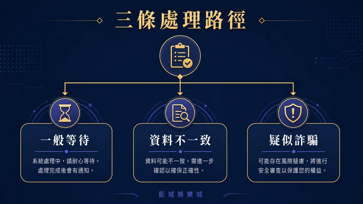 一般等待、資料不一致與疑似詐騙三條存款處理路徑