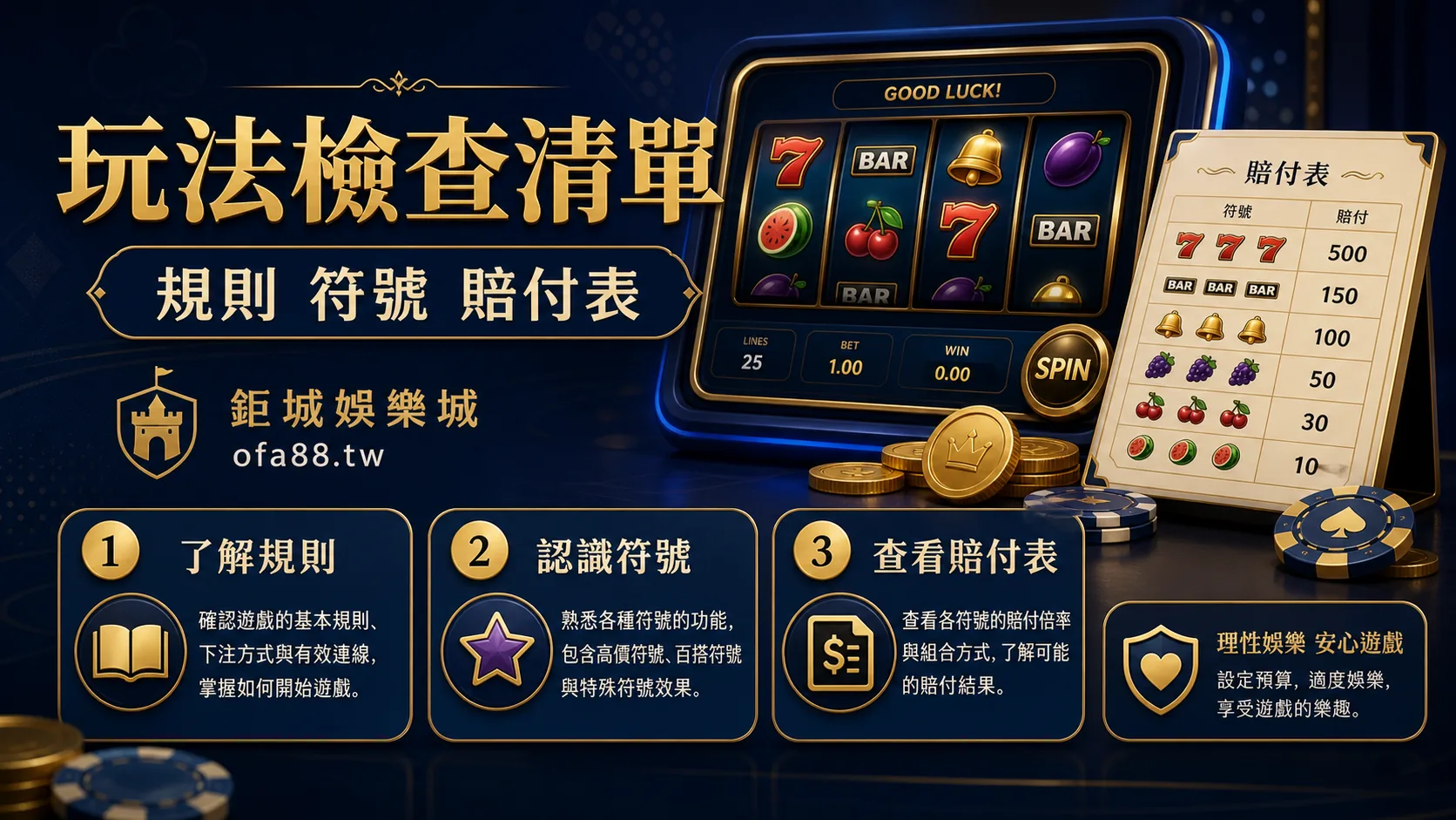 老虎機玩法檢查清單包含規則符號與賠付表